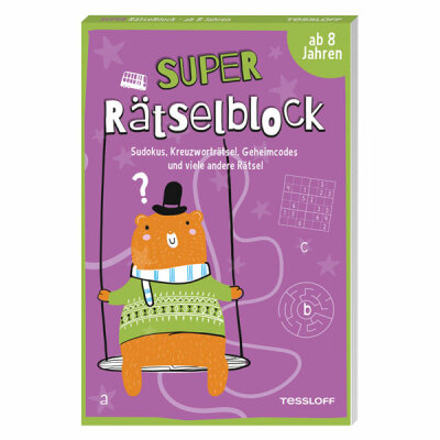 Super Rätselblock  ab 8 Jahren, Beschäftigungsheft, Sudokus, Kreuzworträtsel,, Geheimcodes und viele andere Rätsel,, von Stefan Heine,, 128 Seiten, Tessloff