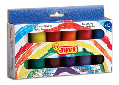 JOVI Flüssige Plakatfarbe 12er Etui, je 15ml, farbig sortiert