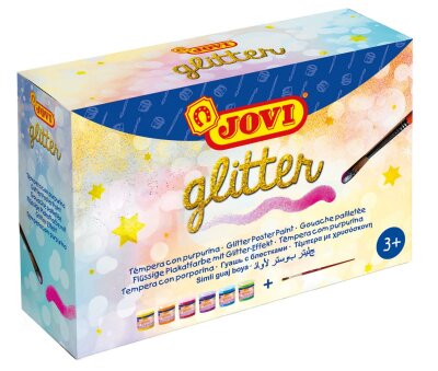 JOVI Flüssige Plakatfarbe glitter 6er Schachtel, mit Pinsel, sortiert