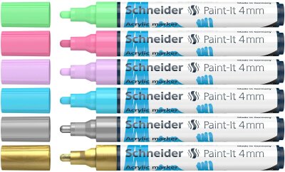 Schneider Acrylmarker Paint-It 320 4mm Etui Set2 6 Stück sortiert