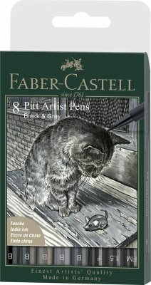 Faber Castell Tuschest. Pitt Artist Pen Grey&Black 8er