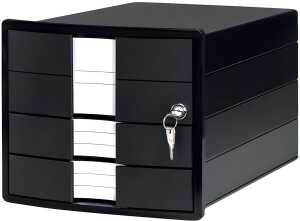 Schubladenbox IMPULS A4/C4, 3 Schubladen, Einsatz + Schloss, schwarz