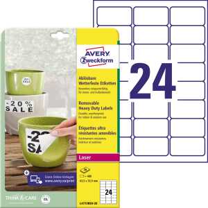 Wetterfeste Etiketten (A4, 480 Stück, ablösbar, 33,9 x 63,5 mm) weiß