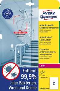 Antimikrobielle Etiketten - 210 x 148 mm, ablösbar, transp 20 Stück