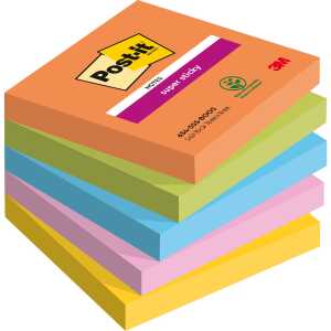 Post-it Haftnotizblock Boost - 76 x 76 mm, 5x 90 Blatt, sortiert