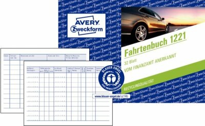 Avery Zweckform 1221 Fahrtenbuch Recycling - A6 quer, für PKW, 64 Seiten für 310 Fahrten