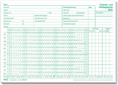 RNK Urlaubs- und Fehltagekarte A5q grün