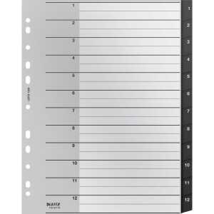 Ordnerregister Recycle - 1-12, A4 extra breit, PP, 12 Blatt, schwarz