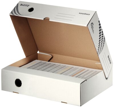 LEITZ 6134 Archivbox easyboxx - A4, 80 mm, Wellpappe (RC), breite Öffnung, Klappdeckel, weiß