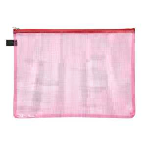 Reißverschluss-Beutel A4, mit Zip rot, Folie rot transparent,