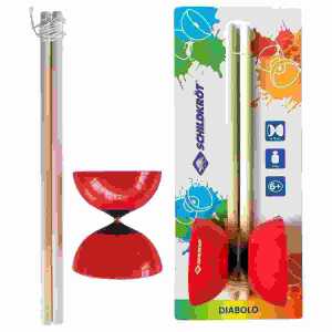 Diabolo Set rot, mit 2 Stäben, Schnur und Spielanleitung