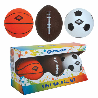 Schildkröt Mini Ball Set  3 in 1, 3 Bälle, Basketball, Fußball, Football, Durchmesser: 11cm,, robustes Gummi - Material MTS Sportartike