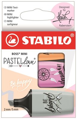 STABILO BOSS MINI Pastellove Edition 2.0 3er Etui Seidengrau frische Fuchsie sanftes Orange