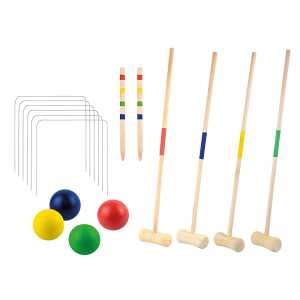 Krocketspiel Holz im Netz FSC100%, 4 Schläger Länge ca. 52 cm, 4 Bälle