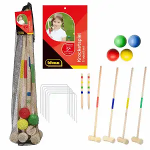 Krocketspiel Holz im Netz FSC100%, 4 Schläger Länge ca. 52 cm, 4 Bälle