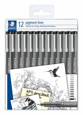 Staedtler pigment liner schwarz 12ST im Etui