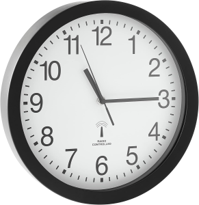 Funk-Wanduhr, Kunststoff, Schwarz, Ø 30 cm, Zifferblatt Weiß, Lieferung ohne Batterie, 1 x 1,5V AA
