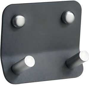 Garderobenleiste zur Wandbefestigung Eisen, Satin Grau mit 2 Edelstahlhaken
