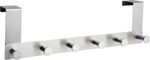 Garderobenleiste zur Türbefestigung Edelstahl gebürstet, 6 Haken (L*B*H) 39 * 3,5/6,5 * 11,2 cm