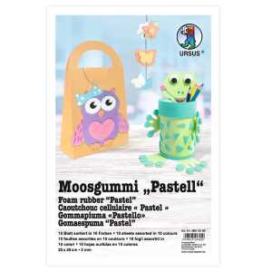Ursus MOOSGUMMI "PASTELL"2MM,20x30CM,10BG.10FARBEN