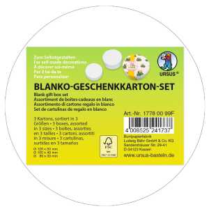Geschenkkartonset mini rund, blanko, 3 Kartons 3 Größen, weiß