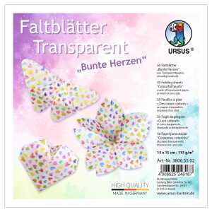 Ursus FALTBL.TRANSP. "BUNTE HERZEN"115G,15x15CM,50BL.