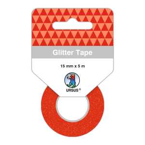 Ursus 59060009F Glitter Tape, Rolle 15 mm x 5 m, hellrot, rot