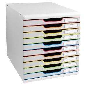 Schubladenbox 10 Schubladen für A4+ Unterlagen weiß/arlequin/weiß