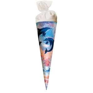 Motiv-Schultüte Delfine 50cm rund Tüllverschluss
