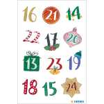 Adventskalenderzahlen Weihnachts-Symbole, beglimmert