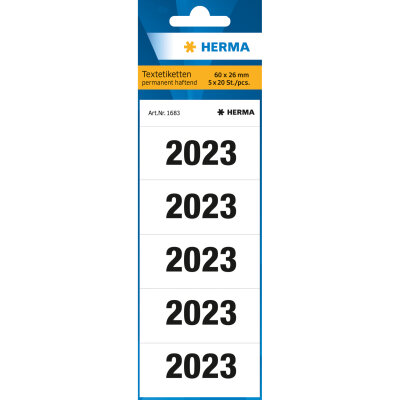 Herma Etiketten für Ordnerrücken Jahreszahlen permanent haftend 60 x 26 mm 2023 weiss 100 Etik.