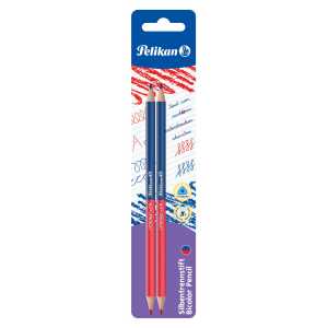 Pelikan Buntstifte Rot+Blau dünn, dreieckig 2/B 2 Stück Blisterkarte