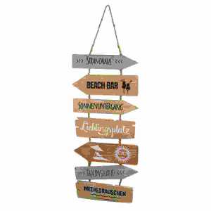 Hängedeko Strand 16×50cm braun, Wegweiser zu verschiedenen Orten
