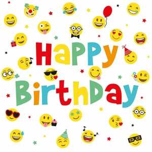 Servietten 33x33cm Happy Birthday Smileys, 3-lagig, 20 Stück, Atelier