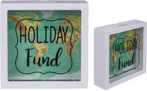 OOTB Weiße Spardose Holiday Fund Weltkarten-Design
