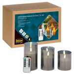 LED Kerzen im Glas 3er warmweiß Echtwachs, mit...