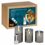 LED Kerzen im Glas 3er warmweiß Echtwachs, mit...