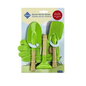 Pebaro GAR1 Garten-Set für Kinder, 2 Schaufeln, 1 Harke, Handschuhe
