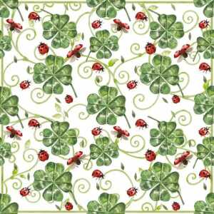 Servietten 33x33cm Clover & Ladybugs, 3-lagig, 20 Stück, ti-flair