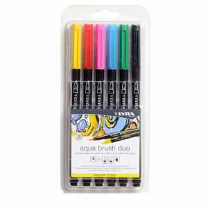 Pinselstifte Aqua Brush Duo Grundfarben 6er, doppelseitiger Stift