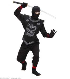 Kinderkostüm Black Ninja, Oberteil Hose Brustschutz, Maske