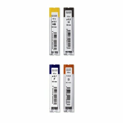 KOH Minen- 0,9 x 60 mm Feinminen für Druckbleistifte - Gradation H - im 12er Pack