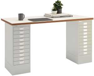 Home Office Arbeitsplatz, weiß, Tischplatte MultiDesk, 10 Schübe,