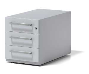 Rollcontainer Note mit Griff, lichtgrau, mit 3 Universalschubladen