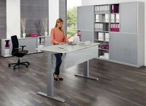 Sitz-/Stehschreibtisch lichtgrau, 1600 x 800 mm, H: 640 bis 1300 mm