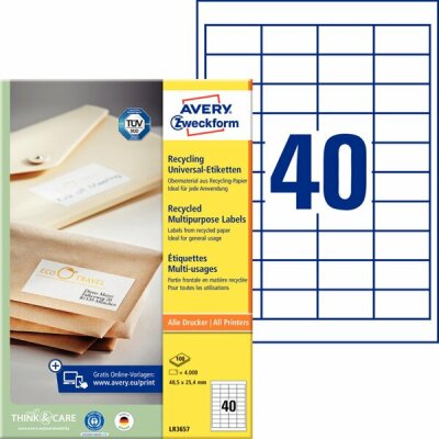 Universal-Etiketten, 48,5 x 25,4mm, matt, rechteckig, VE = 1 Packung = 4000 Etiketten