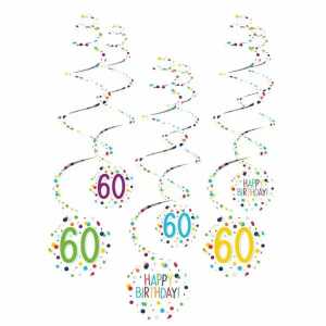 Dekospiralen Confetti Birthday Zahl 60 61cm 6er, aus Papier,, Amscan