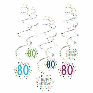 Dekospiralen Confetti Birthday Zahl 80 61cm 6er, aus Papier,, Amscan