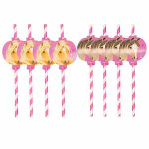 Trinkhalme 8er Pretty Pony Papier, Amscan