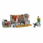 Kuh- und Kälberstall 1:16, mit Landwirt, Kuh und...